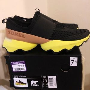 (SOLD) Sorel Kinetic Impact Slip-on Sneaker 7.5 Black Tan Yellow